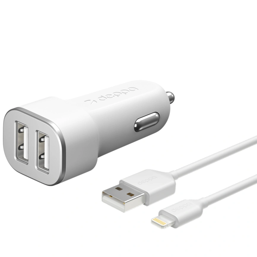 Автомобильное зарядное устройство Deppa 24W Dual USB-A 11291 White фото 1