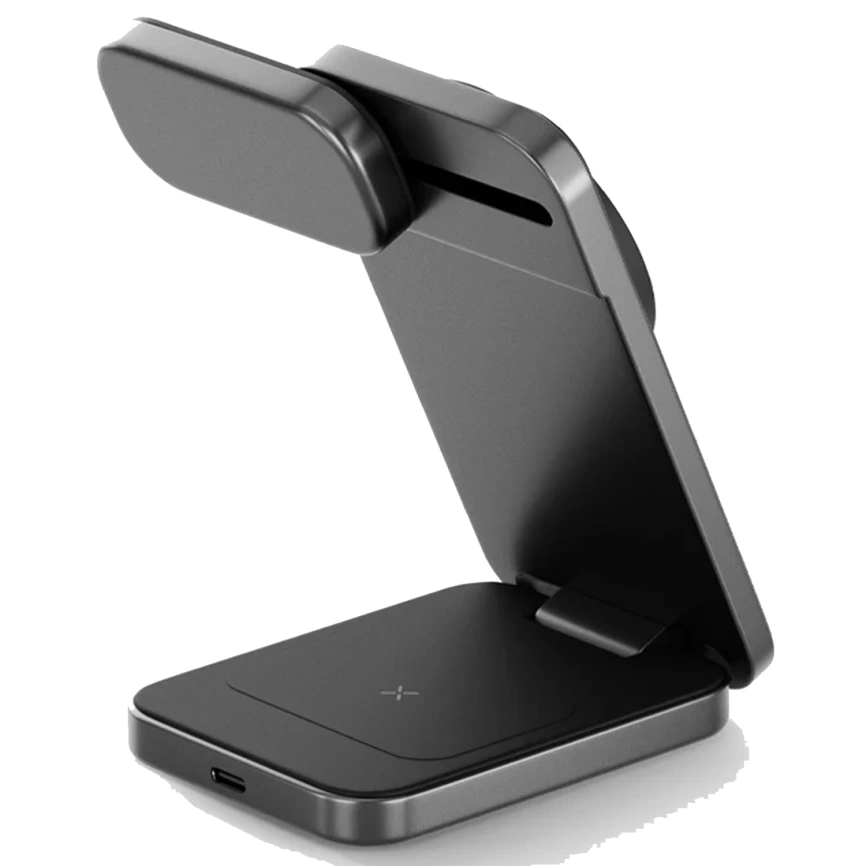 Беспроводное зарядное устройство EnergEA MagTrio Plus 3-in-1 Qi2 MagSafe Space Grey фото 2